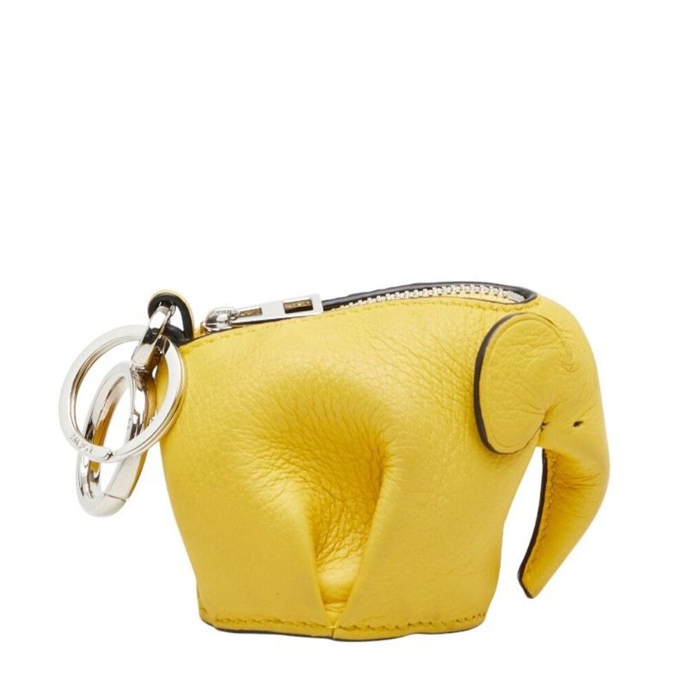 Loewe Elephant Coin Case Charm Key Ring Yellow Leather